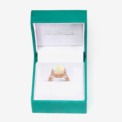 Effy Final Call Womens Genuine White Opal & 1/2 CT. T.W. Diamond 14K Rose Gold Cushion Halo Side Stone Cocktail Ring