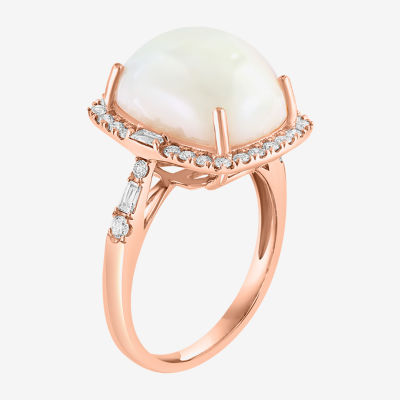 Effy Final Call Womens Genuine White Opal & 1/2 CT. T.W. Diamond 14K Rose Gold Cushion Halo Side Stone Cocktail Ring