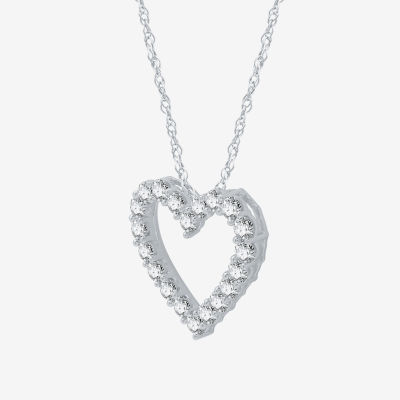 Yes, Please! Womens Lab Created White Sapphire Sterling Silver Heart Pendant Necklace