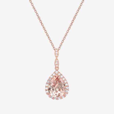Yes, Please! Womens Lab Created Pink Sapphire 14K Rose Gold Over Silver Sterling Silver Pear Pendant