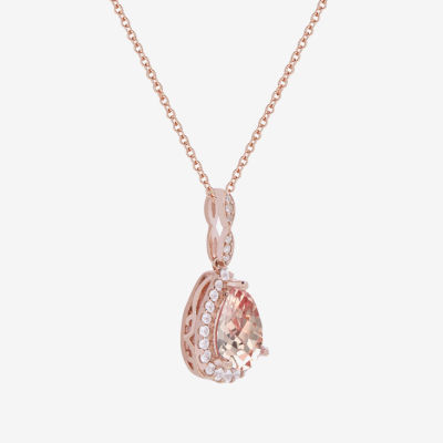 Yes, Please! Womens Lab Created Pink Sapphire 14K Rose Gold Over Silver Pear Pendant Necklace