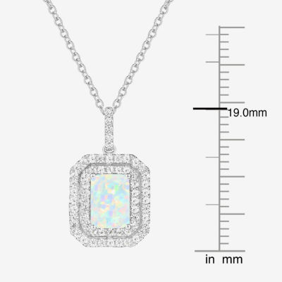 Yes, Please! Womens Lab Created White Opal Sterling Silver Pendant Necklace