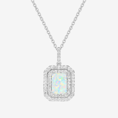 Yes, Please! Womens Lab Created White Opal Sterling Silver Pendant Necklace