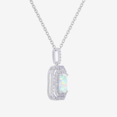 Yes Womens Lab Created White Opal Sterling Silver Pendant Necklaces