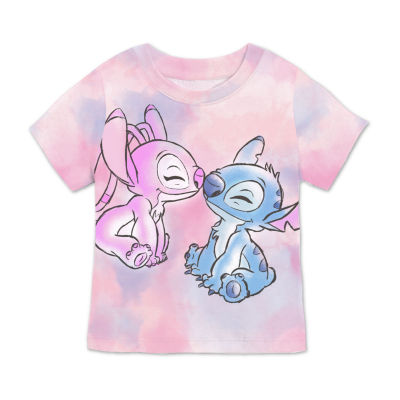 Disney Collection Little & Big Kid Girls Crew Neck Short Sleeve Regular Fit Lilo & Stitch Graphic T-Shirt