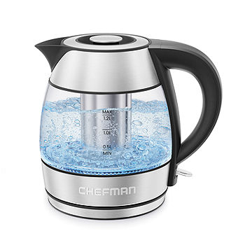 Chefman Stainless Steel Electric Kettle | Stainless Steel | One Size | Coffee + Tea Electric Kettles | LED Indicators|Cool Touch Handle