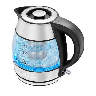 Chefman Stainless Steel Electric Kettle | Stainless Steel | One Size | Coffee + Tea Electric Kettles | LED Indicators|Cool Touch Handle