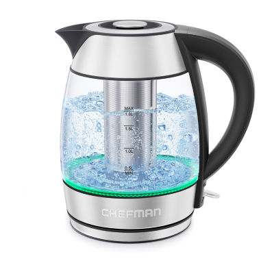 Chefman Stainless Steel Electric Kettle | Stainless Steel | One Size | Coffee + Tea Electric Kettles | LED Indicators|Cool Touch Handle