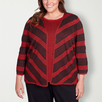 Alfred Dunner Classics Womens Crew Neck 3/4 Sleeve Chevron Layered Sweaters Plus