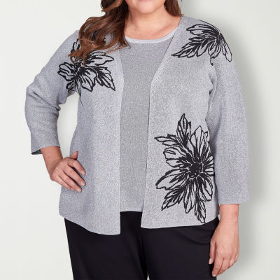 Alfred Dunner Classics Womens Crew Neck 3/4 Sleeve Floral Layered Sweaters  Plus - JCPenney