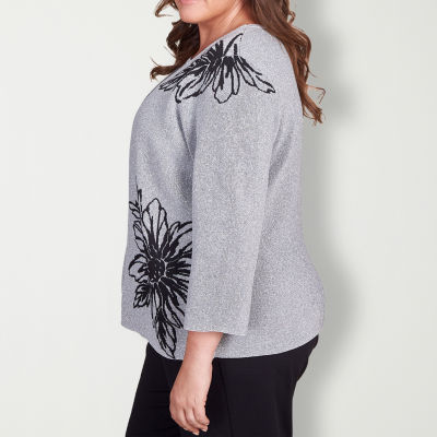 Alfred Dunner Classics Womens Crew Neck 3/4 Sleeve Floral Layered Sweaters  Plus - JCPenney