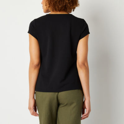 Liz Claiborne Tall Texture Tee Womens Round Neck Short Sleeve Blouse