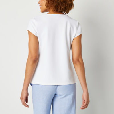 Liz Claiborne Texture Tee Womens Tall Round Neck Short Sleeve Blouse