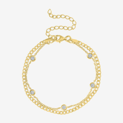 Yes, Please! Womens 14K Gold Over Silver Sterling Silver 8 Inch Cuban Chain Bracelet