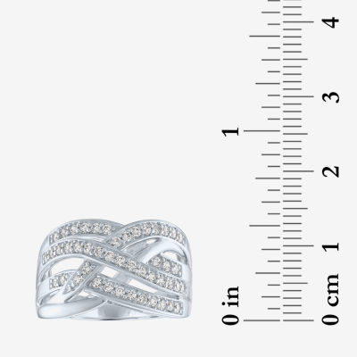 (G-H / Si2-I1) Womens 1/2 CT. T.W. Lab Grown White Diamond Sterling Silver Crossover Cocktail Ring