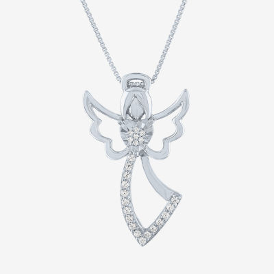 Womens 1/10 CT. T.W. Mined White Diamond Sterling Silver Angel Pendant Necklace