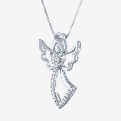 Womens 1/10 CT. T.W. Mined White Diamond Sterling Silver Angel Pendant Necklace