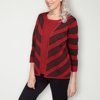Alfred Dunner Classics Womens Crew Neck 3/4 Sleeve Chevron Layered Sweaters  - JCPenney