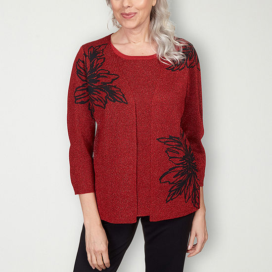 Alfred Dunner Classics Womens Crew Neck 3/4 Sleeve Floral Layered ...