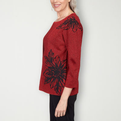 Alfred Dunner Classics Womens Crew Neck 3/4 Sleeve Floral Layered Sweaters  - JCPenney