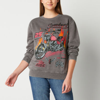 Juniors Motorcycle Racing Oversized Womens Round Neck Long Sleeve Sweatshirt