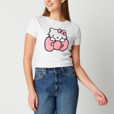 Juniors Womens Crew Neck Short Sleeve Hello Kitty Graphic T-Shirt