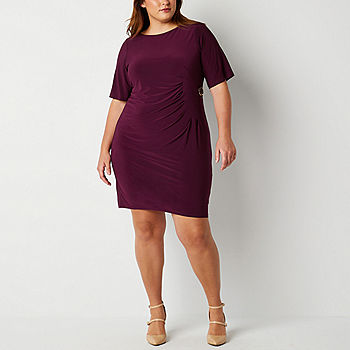 Jessica Howard Plus Short Sleeve Sheath Dress, Color: Wine - JCPenney