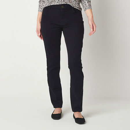 Liz Claiborne Womens Sara Mid Rise Slim Fit, Skinny Leg Jean, 6 Petite, Black