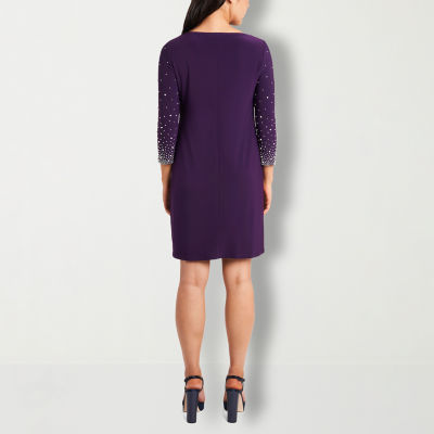 MSK Pearl 3/4 Sleeve Beaded Sheath Dress