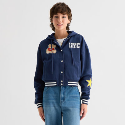 Forever 21 Womens Juniors Fleece Hooded Lightweight Bomber Jacket