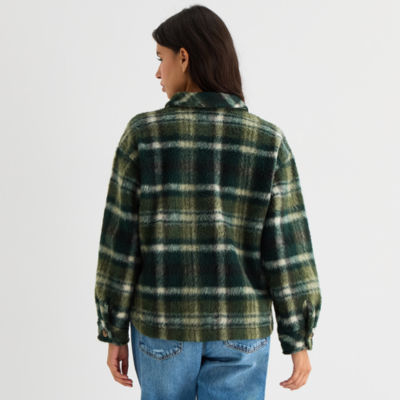 Arizona Shacket Womens Juniors Faux Fur Midweight Shirt Jacket