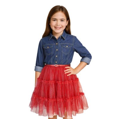 Lilt Little & Big Kid Girls 3/4 Sleeve Roll Tab Tutu Dress