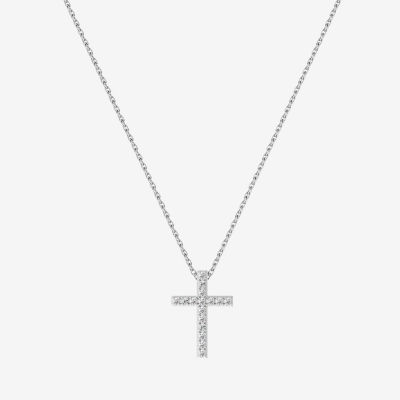 Yes, Please!, (G/I2) Womens 1/10 CT. T.W. Lab Grown White Diamond Sterling Silver Cross 18 Inch Pendant Necklace