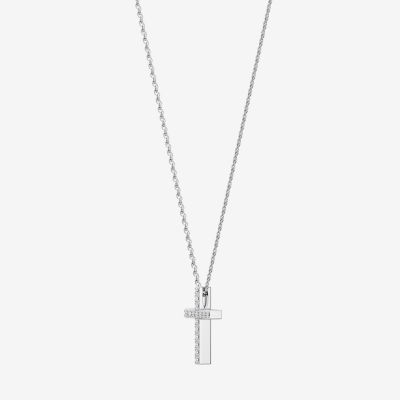 Yes, Please!, (G/I2) Womens 1/10 CT. T.W. Lab Grown White Diamond Sterling Silver Cross 18 Inch Pendant Necklace