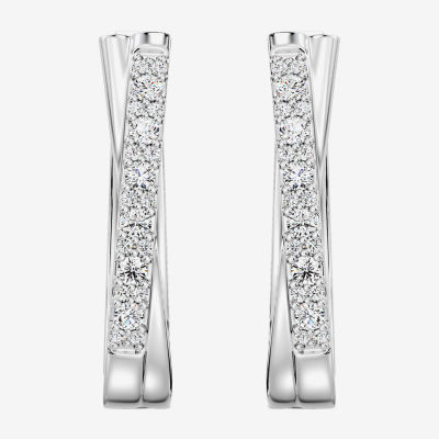 Yes, Please! (G, Si1-Si2) Womens 1/4 CT. T.W. Lab Grown White Diamond Sterling Silver 19.2mm Hoop Earrings
