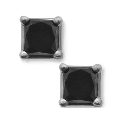 1½ CT.T.W. Color-Enhanced Black Diamond Princess-Cut Stud Earrings