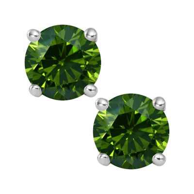 1/ CT.T.W. Natural Color-Enhanced Green Diamond Stud Earrings