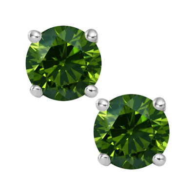 1½ CT.T.W. Natural Color-Enhanced Green Diamond Stud Earrings