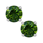 1½ CT. T.W. Color-Enhanced Green Diamond Stud Earrings