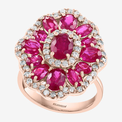LIMITED QUANTITIES!  Effy Final Call Womens Lead Glass-Filled Red Ruby 14K Rose Gold Cocktail Ring