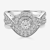 Womens 1 CT. T.W. Mined White Diamond 14K Gold Wedding Ring Guard