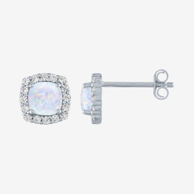 Yes, Please! Lab Created White Opal Sterling Silver 8mm Stud Earrings