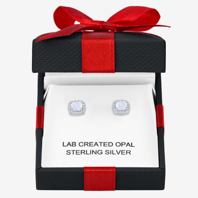 Yes, Please! Lab Created White Opal Sterling Silver 8mm Stud Earrings