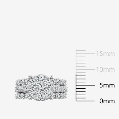 Round 4 CT.T.W. Natural Diamond Side Stone Bridal Set in 10K or 14K White Gold