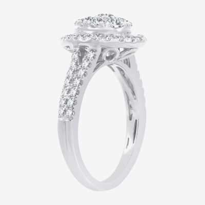 (H-I / I1) Womens 1 CT. T.W. Lab Grown White Diamond 10K or 14K Gold Pear Side Stone Halo Engagement Ring