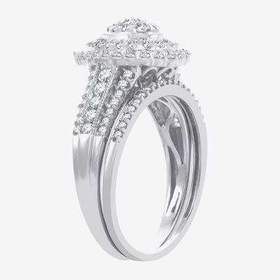 Womens 1 CT.T.W. Natural Diamond 10K or 14K White Gold Pear Halo Bridal Set