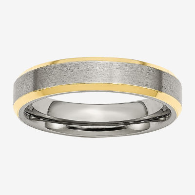 Mens 5mm Stainless Steel Yellow Ion-Plated Wedding Band