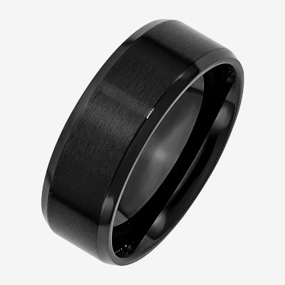 Mens 8mm Black Ion-Plated Stainless Steel Wedding Band