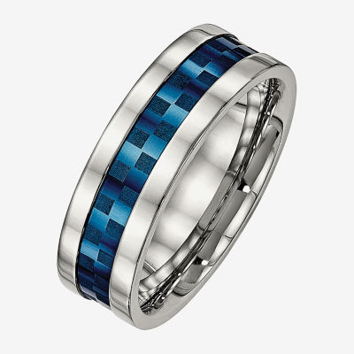 Mens 8mm Stainless Steel & Blue Ion-Plated Wedding Band