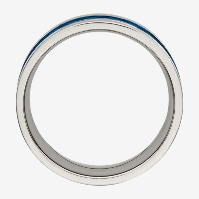 Mens 8mm Stainless Steel & Blue Ion-Plated Wedding Band